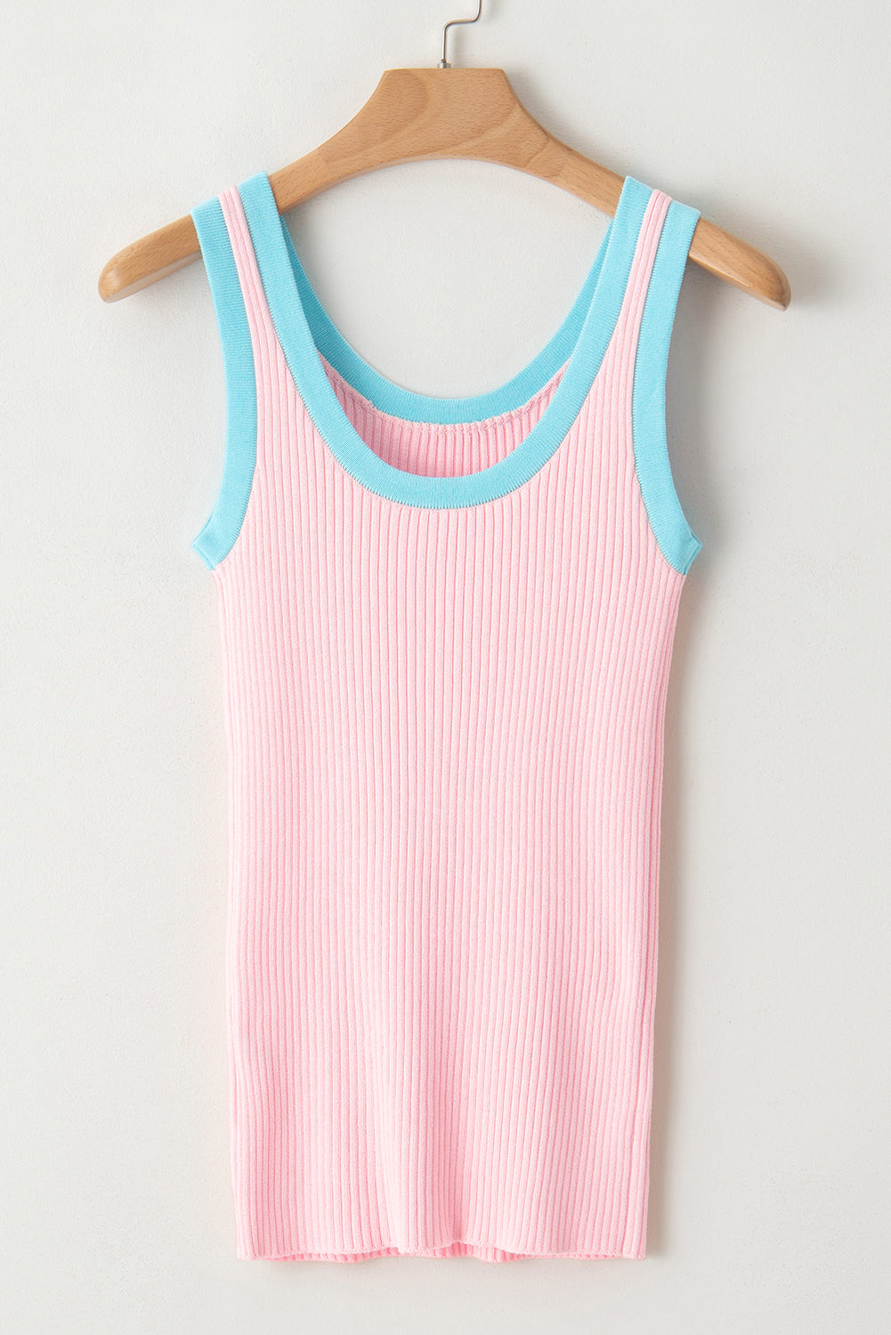 Fiery Red Colorblock Edge Ribbed Knit U Neck Tank Top