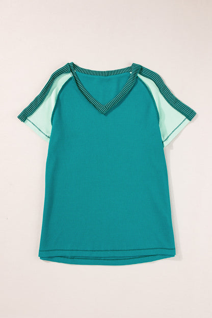 Orange Exposed Seam Color Block Knitted V Neck T-shirt