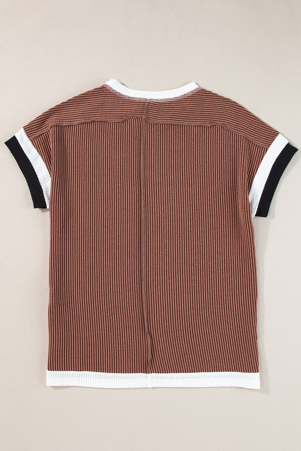 Bright Pink Textured Contrast Trim Round Neck T Shirt