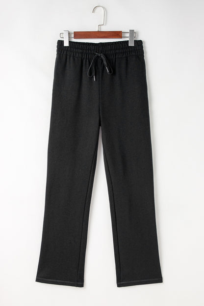 Light Grey Solid Color Fleece Lined Drawstring Waist Casual Pants