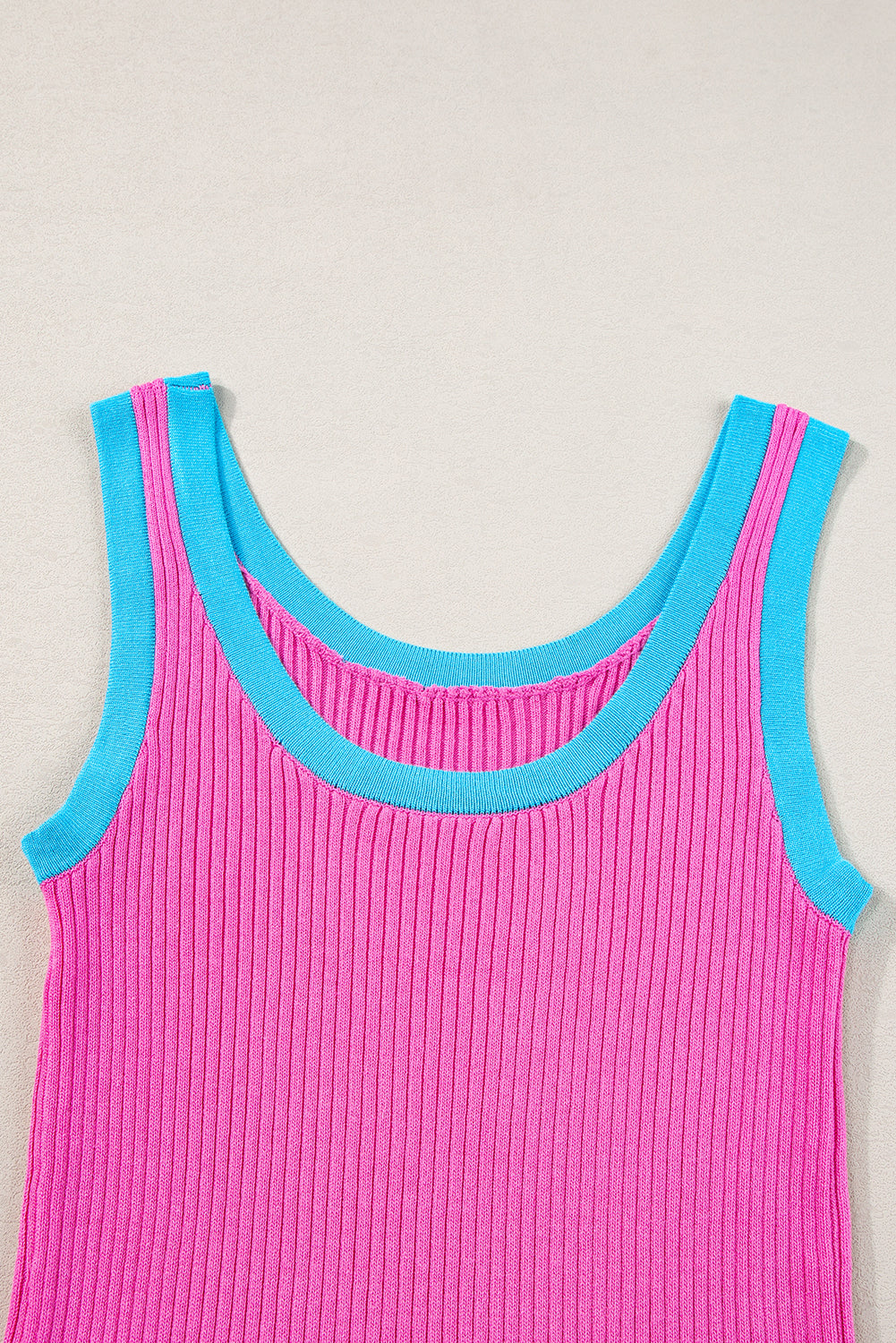 Fiery Red Colorblock Edge Ribbed Knit U Neck Tank Top