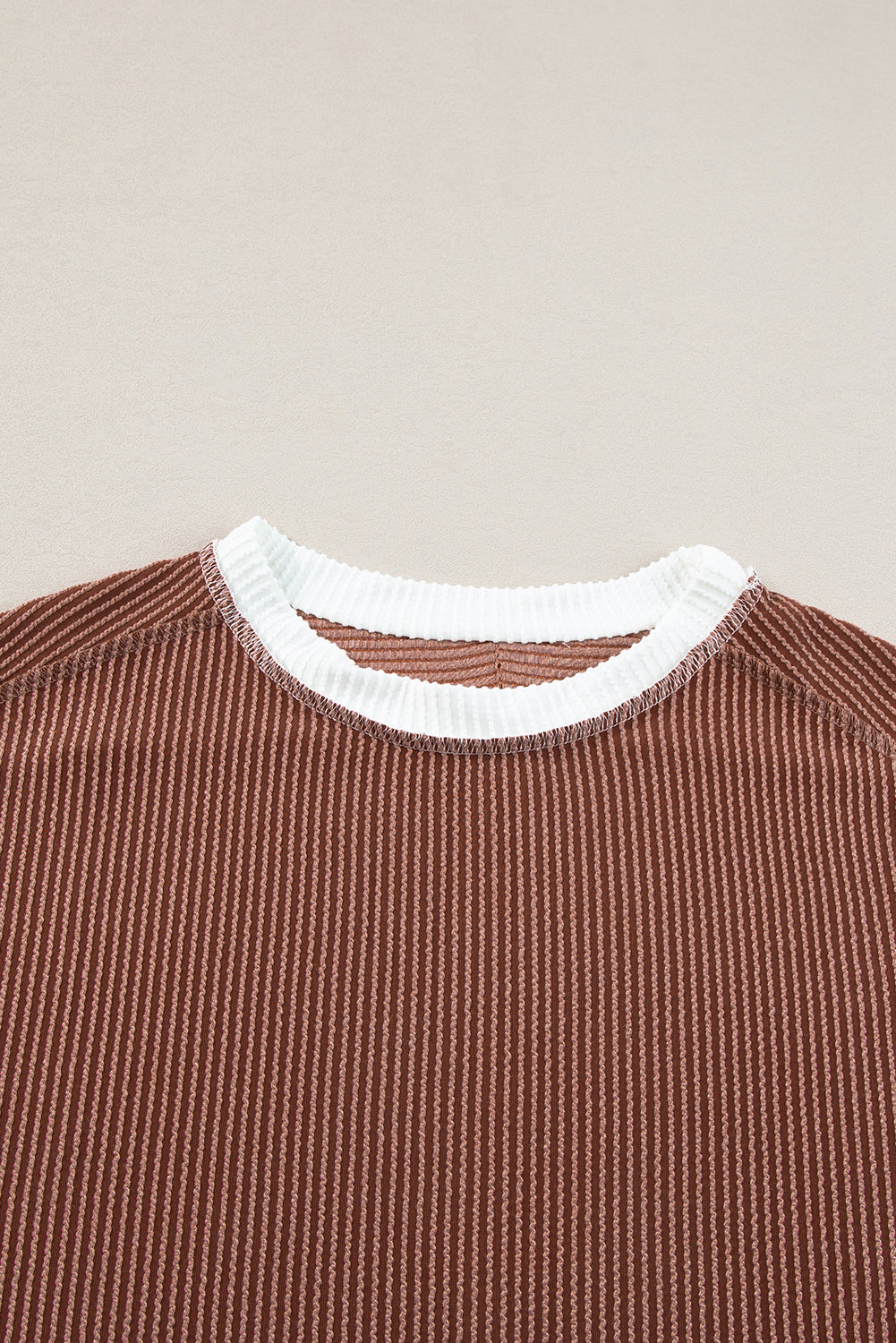 Bright Pink Textured Contrast Trim Round Neck T Shirt