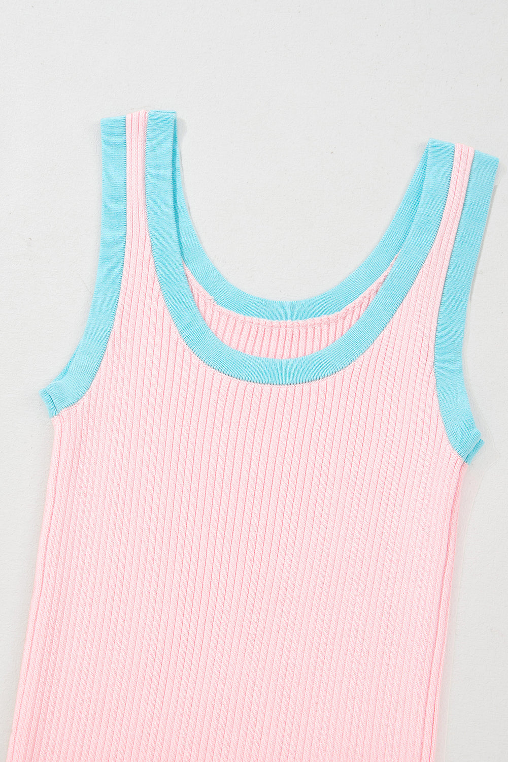 Fiery Red Colorblock Edge Ribbed Knit U Neck Tank Top