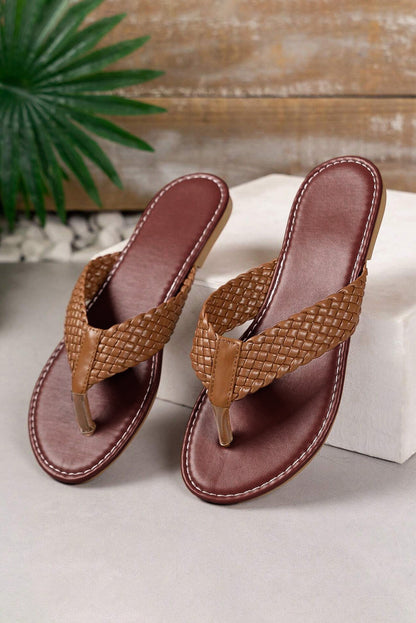 White Braided Strap PU Leather Flip Flop