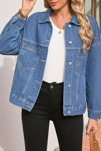Wild Wind Washed Oversize Pocketed Denim Jacket