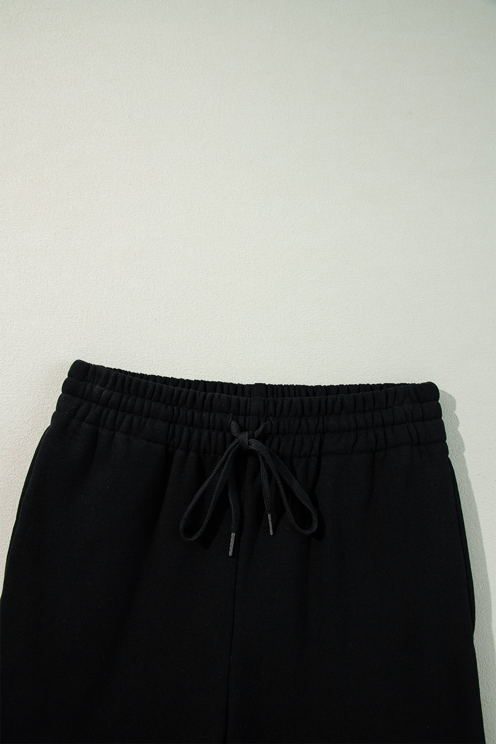 Light Grey Solid Color Fleece Lined Drawstring Waist Casual Pants
