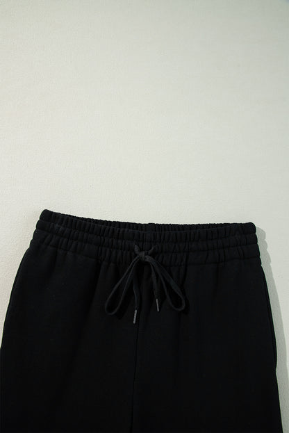Light Grey Solid Color Fleece Lined Drawstring Waist Casual Pants