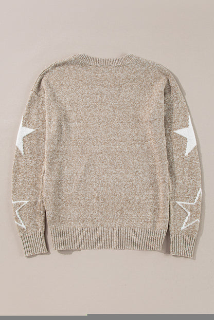 Gray Star Pattern Drop Shoulder Sweater