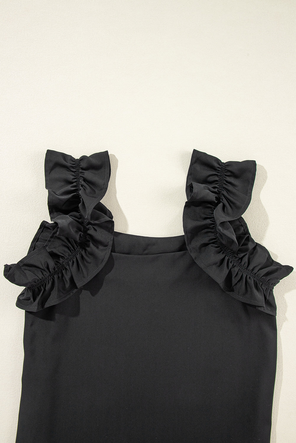 Oatmeal Solid Ruffle Trim Sleeveless Top
