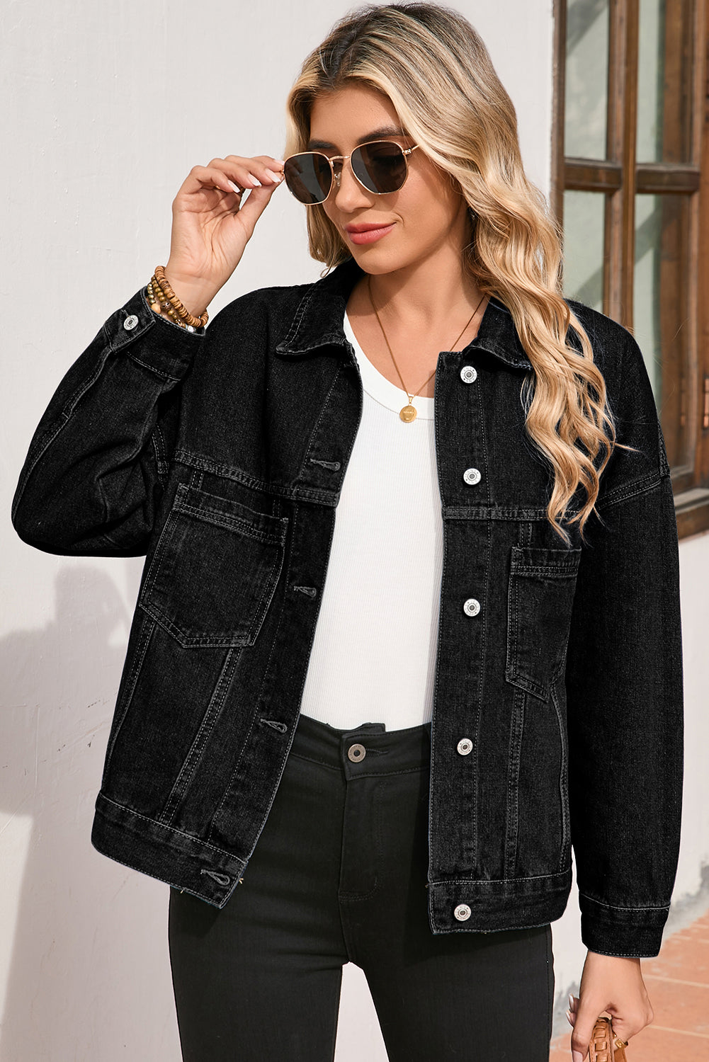 Wild Wind Washed Oversize Pocketed Denim Jacket