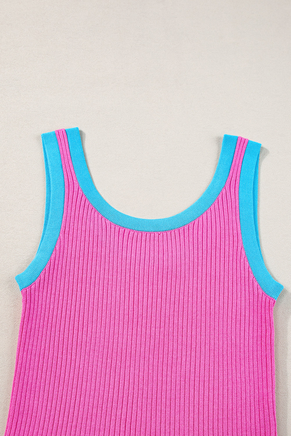Fiery Red Colorblock Edge Ribbed Knit U Neck Tank Top