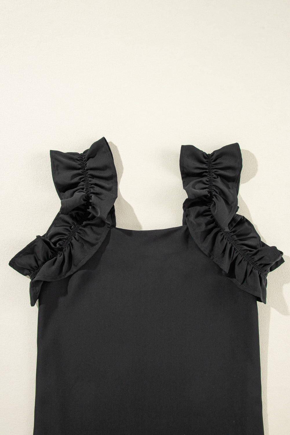 Oatmeal Solid Ruffle Trim Sleeveless Top
