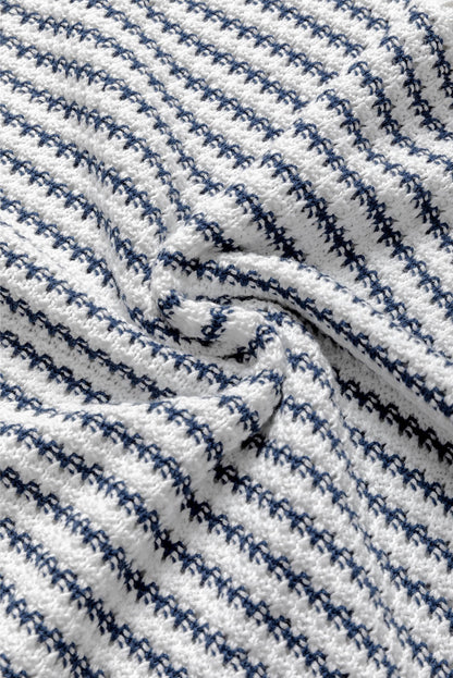Blue Stripe Ribbed Trim Loose Fit Knitted Sweater Vest