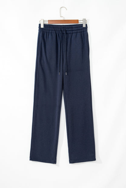 Light Grey Solid Color Fleece Lined Drawstring Waist Casual Pants