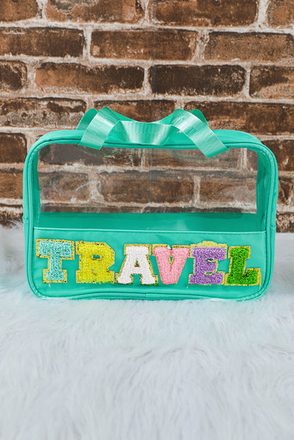 Black TRAVEL Chenille Letter Clear PVC Makeup Bag