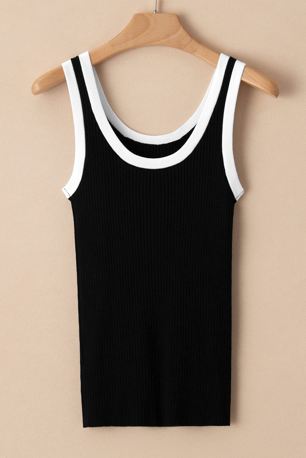 Fiery Red Colorblock Edge Ribbed Knit U Neck Tank Top