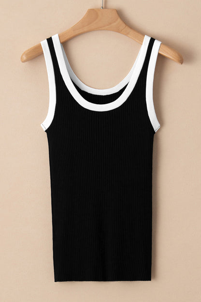 Fiery Red Colorblock Edge Ribbed Knit U Neck Tank Top