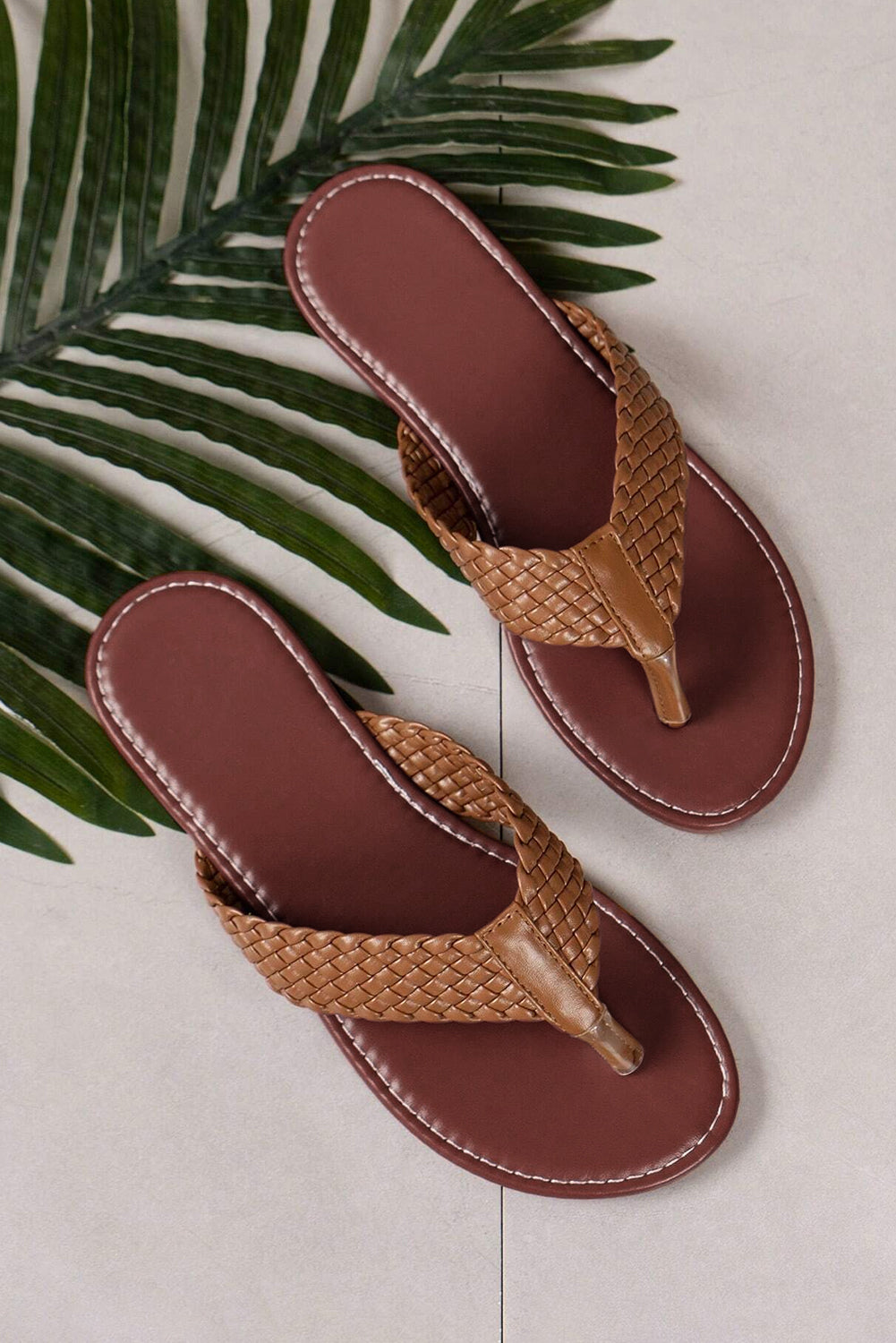 White Braided Strap PU Leather Flip Flop