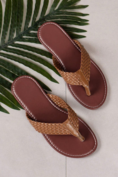 White Braided Strap PU Leather Flip Flop