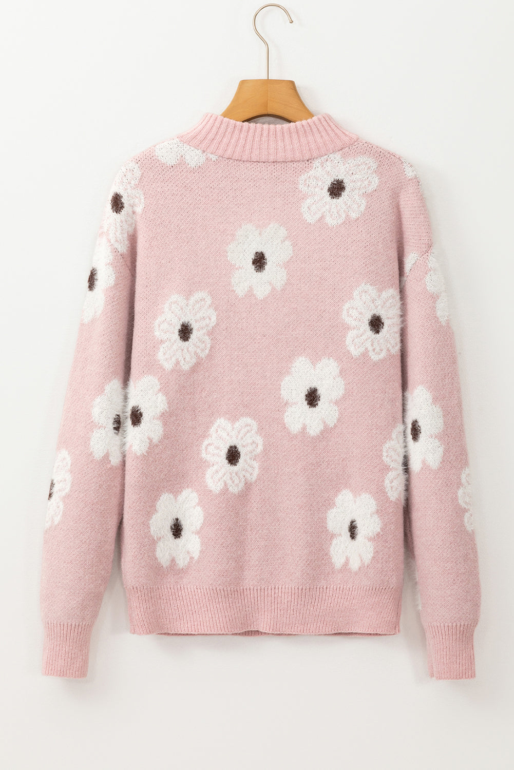 Khaki Floral Pattern Half Zip Drop Shoulder Sweater