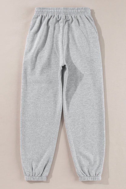 Navy Blue Solid Color Fleece Lined Drawstring Waist Joggers