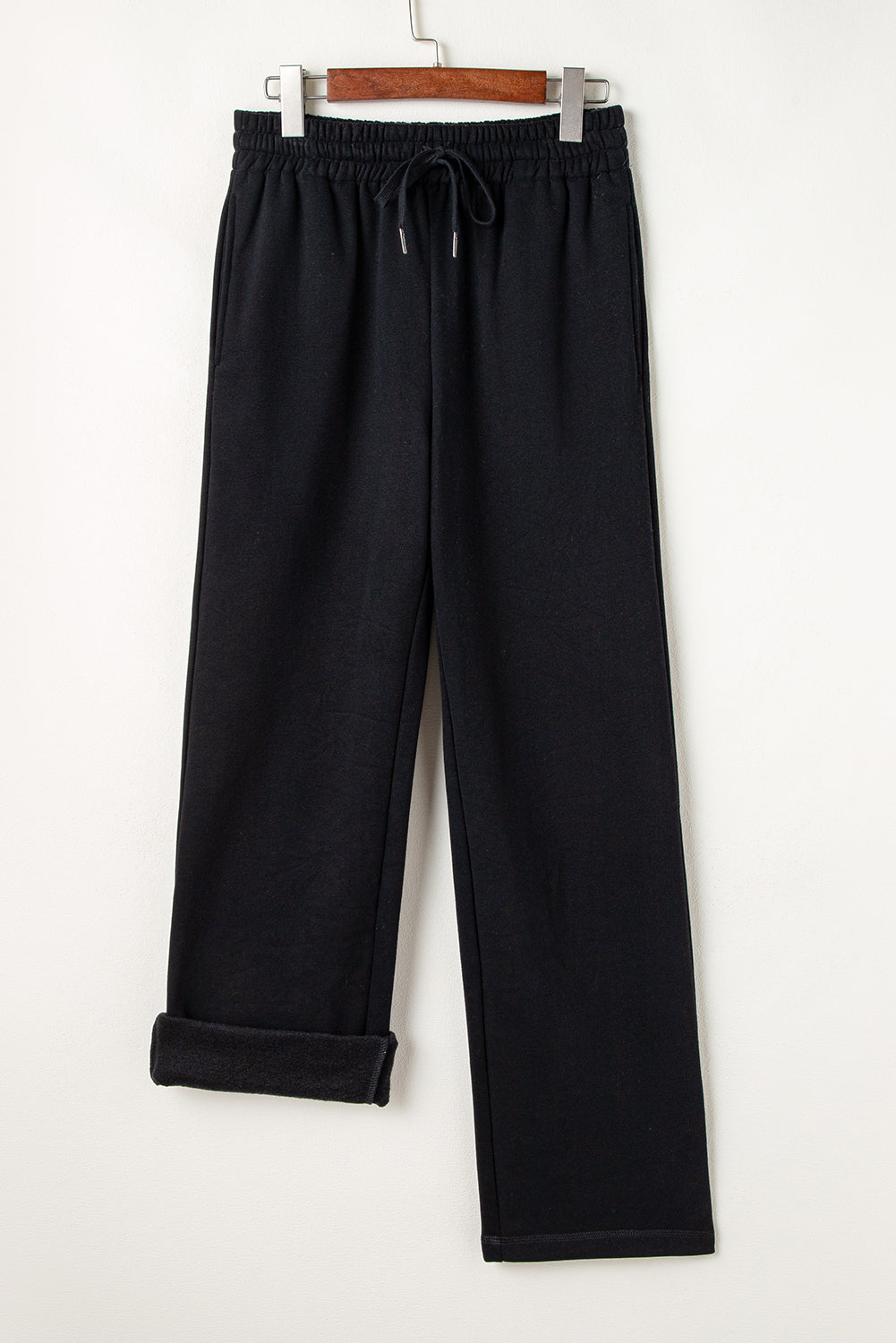 Light Grey Solid Color Fleece Lined Drawstring Waist Casual Pants