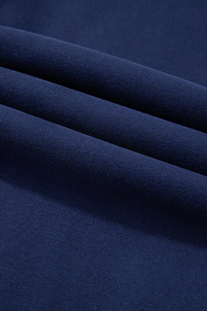 Navy Blue Solid Color Fleece Lined Drawstring Waist Joggers