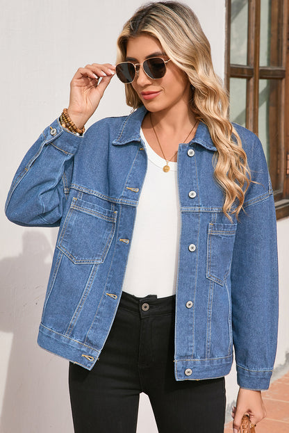 Wild Wind Washed Oversize Pocketed Denim Jacket