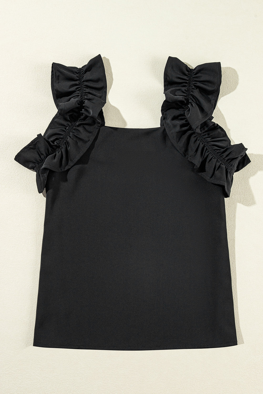 Oatmeal Solid Ruffle Trim Sleeveless Top