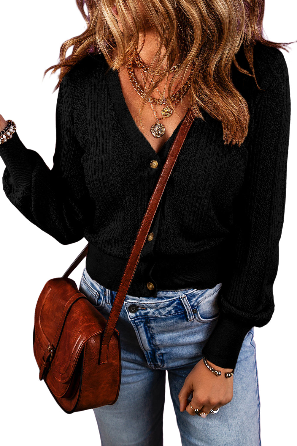 Cypress V Neck Buttoned Textured Sweater Cardigan