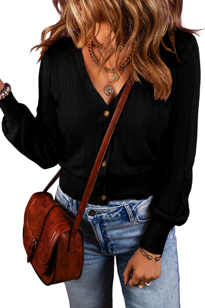 Cypress V Neck Buttoned Textured Sweater Cardigan