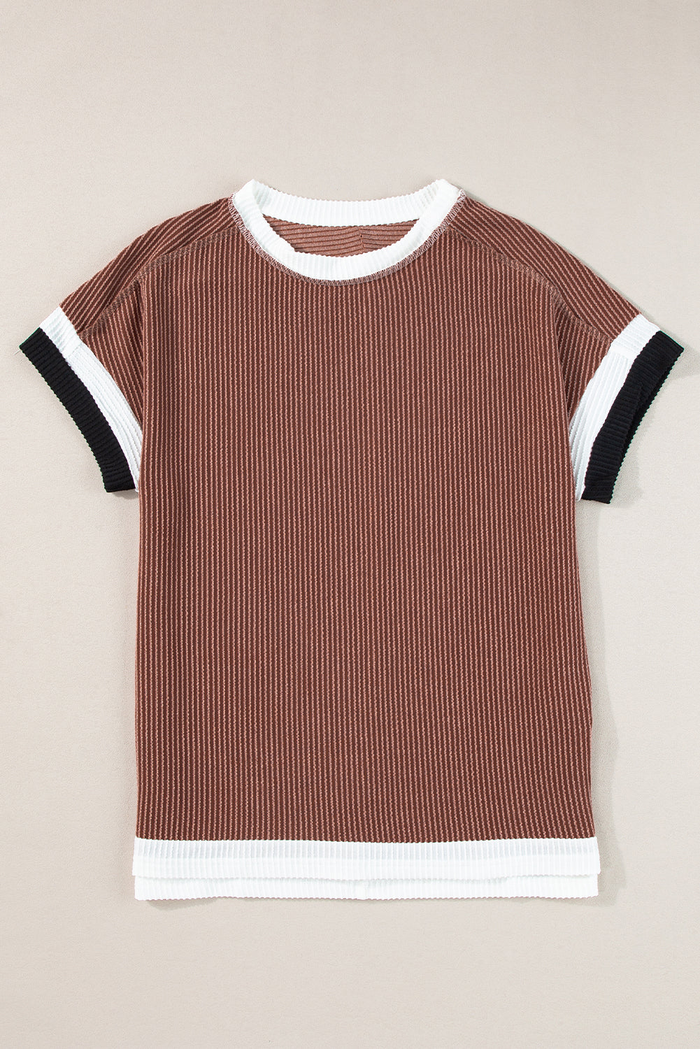 Bright Pink Textured Contrast Trim Round Neck T Shirt
