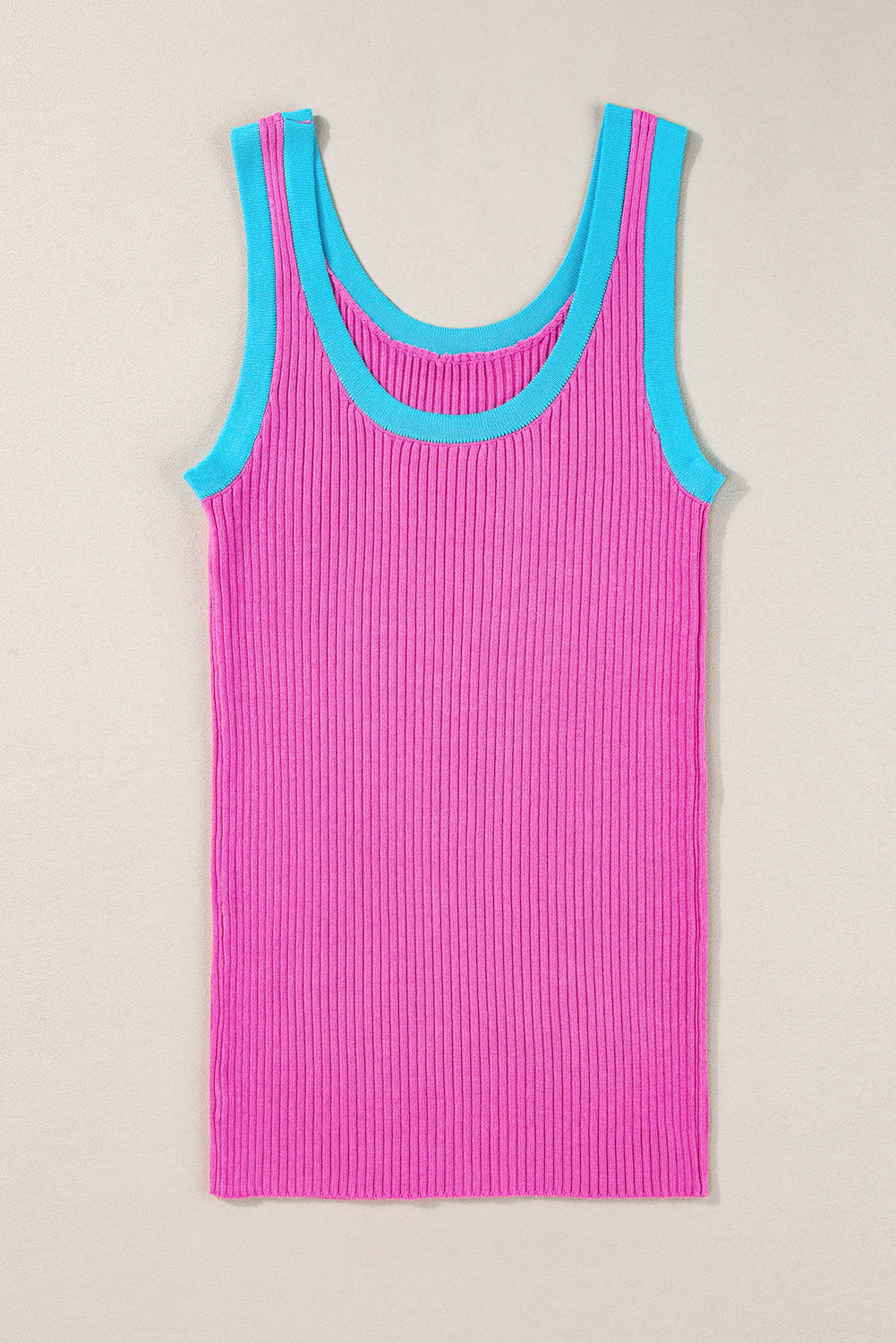 Fiery Red Colorblock Edge Ribbed Knit U Neck Tank Top