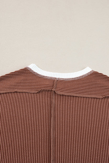 Bright Pink Textured Contrast Trim Round Neck T Shirt