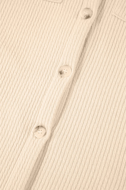 Dark Khaki Solid Color Corduroy Buttoned Long Sleeve Shacket