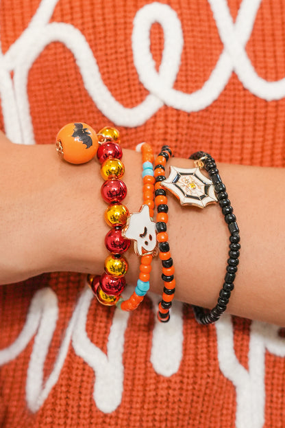 Orange 4pcs Halloween Ghost Spider Web Beaded Bracelet Set