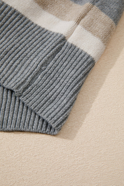 Orange Color Block Ribbed Edge Round Neck Sweater