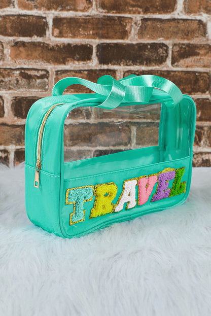 Black TRAVEL Chenille Letter Clear PVC Makeup Bag